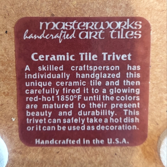 Masterworks Handcrafted Ceramic Tile Trivet, Made in USA - Picture 3 of 7